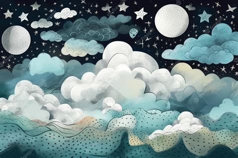 Premium AI Image | A painting of a night sky with clouds and moon and ...