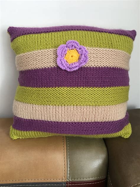 Cushion pillow hand knitted gorgeous purple beige and green | Etsy ...