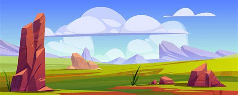 Cartoon nature landscape green field with grass 16259354 Vector Art at ...