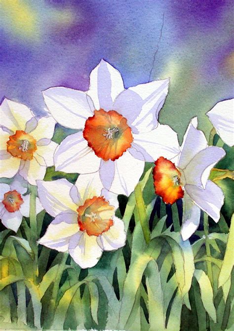 Ann's Watercolour Studio: Negative painting with daffodil leaves