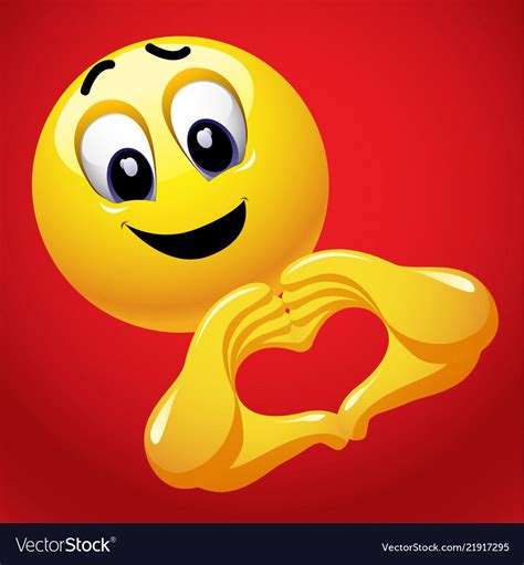 Smiley with heart shape hand sign. Cute smiley emoji being in love ...