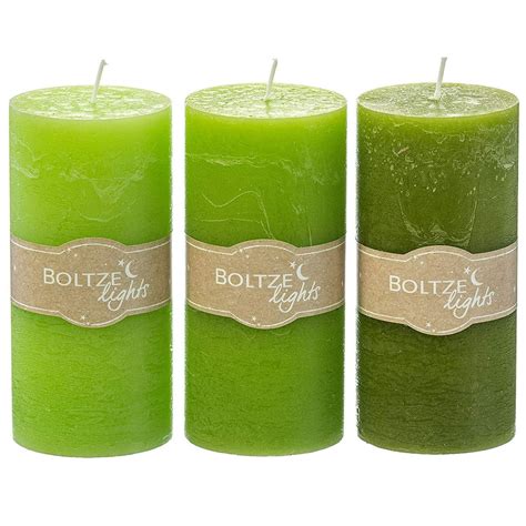 Fresh Green Pillar Candles, Set of 3, Lush Colors, Pale, Medium and ...