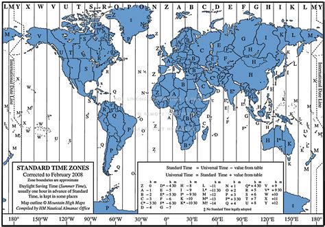 World Map Of Time Zones Printable