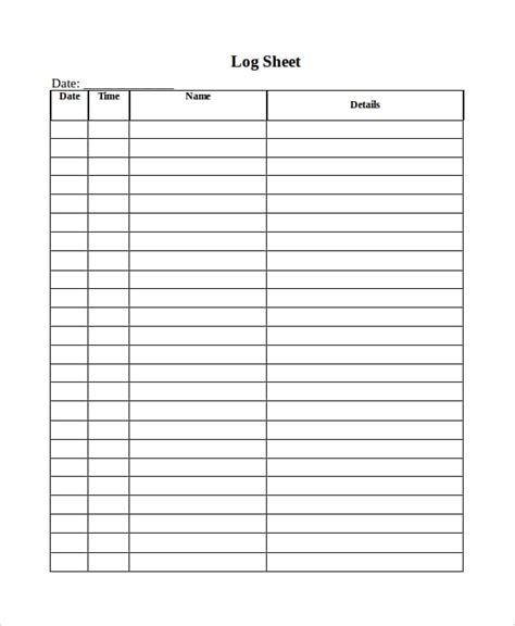 Log Sheets Templates | DocTemplates