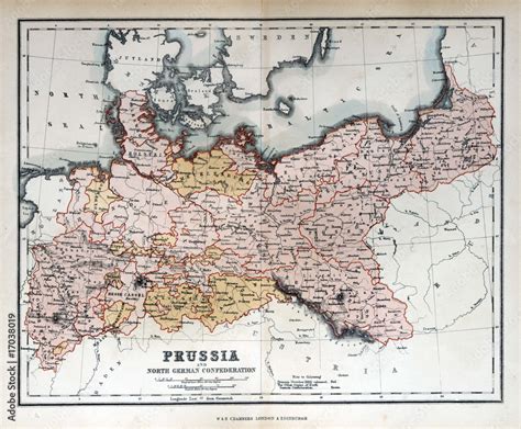 Old map of Prussia, Germany, 1870 Stock Photo | Adobe Stock