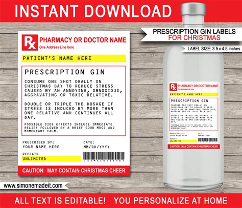 Christmas Prescription Gin Labels template | Kris Kringle, Secret Santa ...