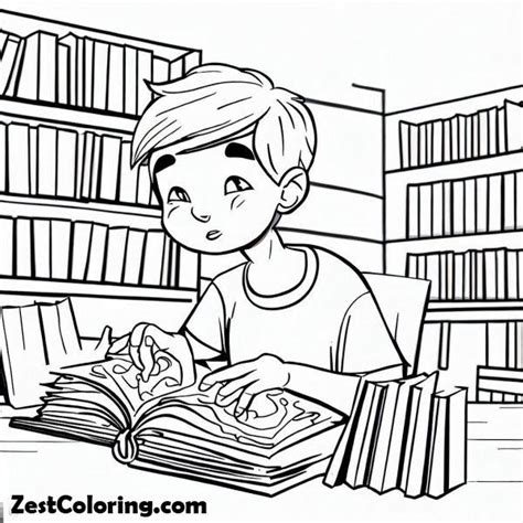 Boy Reading Books In Library Coloring Pages : Coloring for Kids – Smart ...