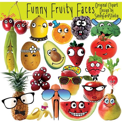 Funny Fruit Faces Clipart PNG Files Teacher's Resources 20 Piece ...