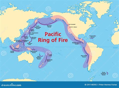 Pacific Ring Of Fire, Rim Of Fire, World Map With Ocean Trenches ...