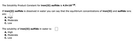 Solved The Solubility Product Constant for iron(II) sulfide | Chegg.com