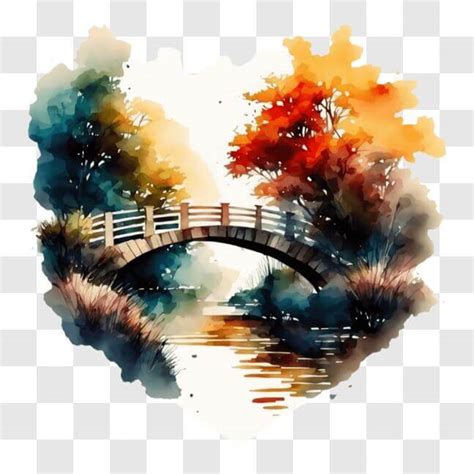 Download Watercolor painting of a scenic old bridge PNG Online ...