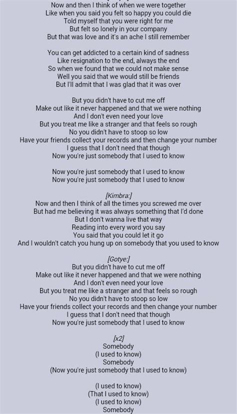 Gotye . Somebody That I Used to Know | Great song lyrics, Music quotes ...