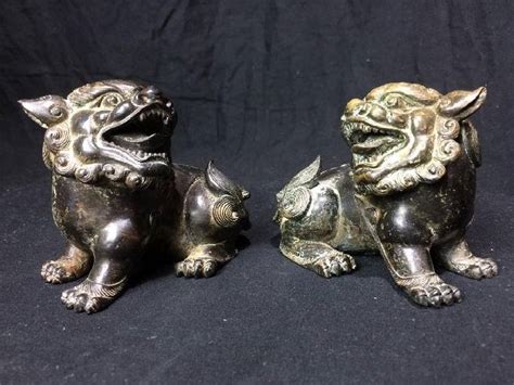 Box Lot Pair Of Bronze Chinese Lion Dogs