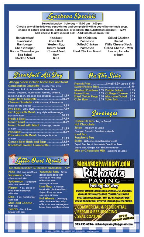 Boulevard Diner | Fasprint Menus