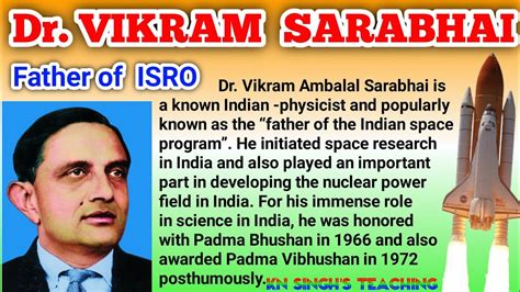 Essay on Vikram Sarabhai | Vikram Sarabhai speech in English | Vikram ...