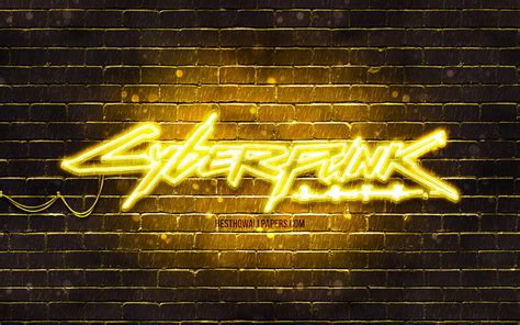 Cyberpunk 2077 yellow logo yellow brickwall, artwork, Cyberpunk 2077 ...