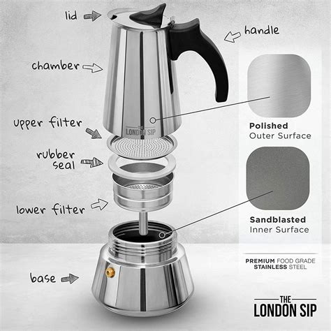 Stainless Steel Induction Stovetop Espresso Maker - 6 Cup (300ml ...