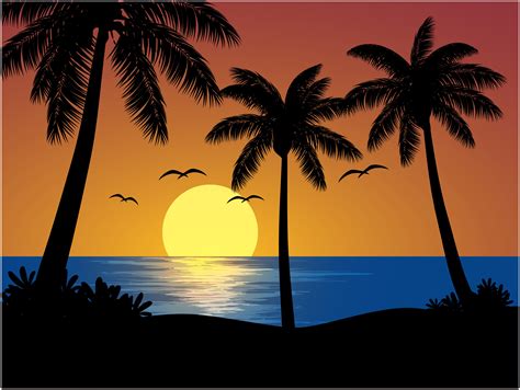 Tropical Sunset View with Palm Trees 1308861 Vector Art at Vecteezy