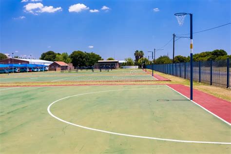 Empty High School Netball Court Against the Clear Sky Stock Photo ...