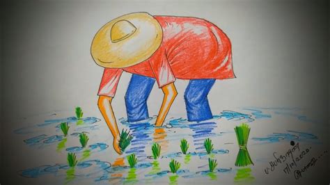 how to draw a farmer in colour pencil/farming in easy method for kids ...