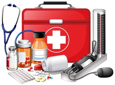 Set of Medical Equipment with Red First Aid Kit 1211677 Vector Art at ...