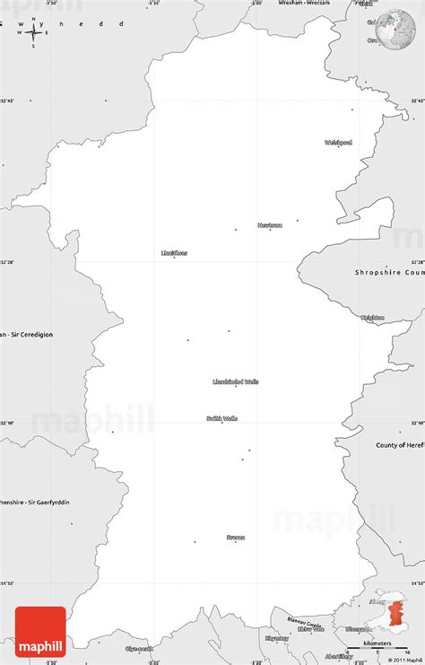 Silver Style Simple Map of Powys