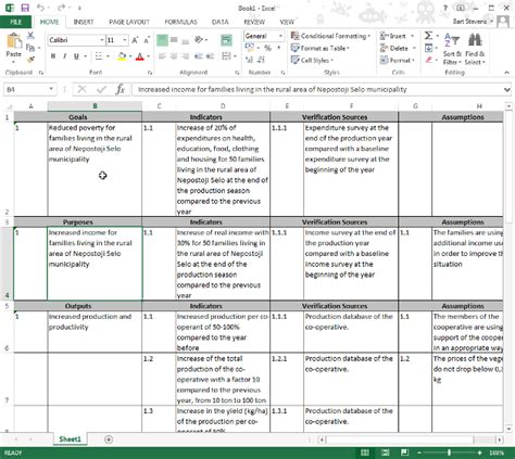 Exporting your logical framework to a new MS Excel workbook | Logframer