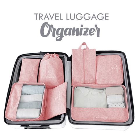 7 Pieces Travel Waterproof Luggage Organizer Clothes Storage Bag - Pink ...