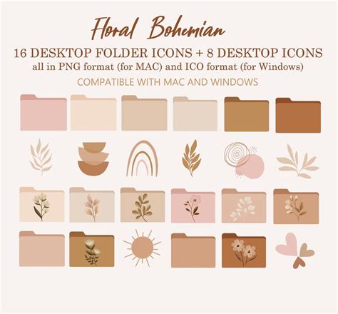 Boho Desktop Folder Icons for Mac, Desktop Folder Icons, Aesthetic ...