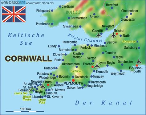 Map of Cornwall (United Kingdom) | England karte, Cornwall england ...