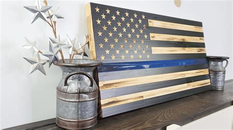 Wooden American Flag - Thin Blue Line - Patriot Nation Design