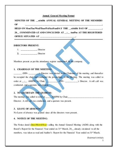 Annual General Meeting Minutes format