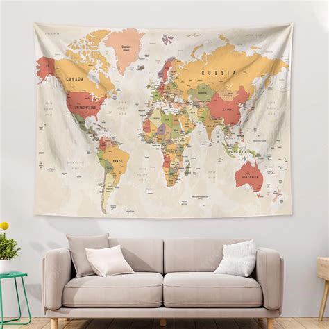 World Map Tapestry Colorful Wall Art Map Modern Large Detailed - Etsy ...