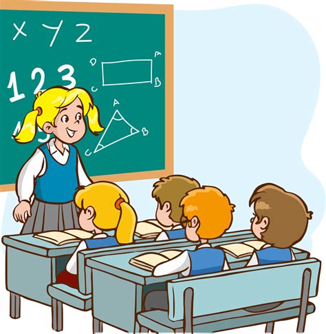 teacher and students are studying in the classroom cartoon vector ...