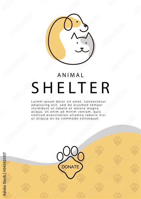 Animal Shelter poster template. Vector logo with cat and dog silhouette ...