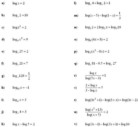 Solving Logarithmic Equations Worksheets