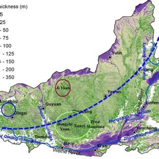 Map of loess thickness distribution across the region | Download ...