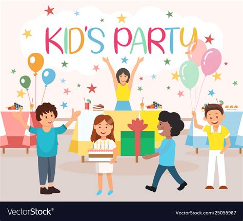 Is written kids party cartoon Royalty Free Vector Image