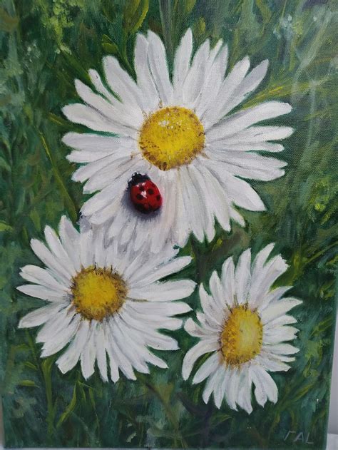 Daisies with ladybug white daisies oil painting home painting | Etsy