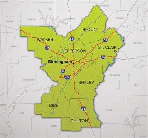 Birmingham Al County Map - Ardath Merralee