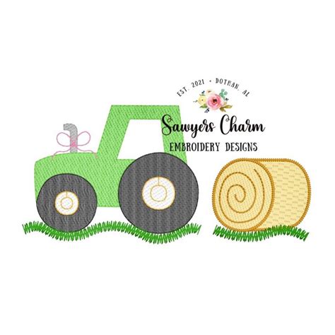 Tractor Hay Bale Sketch Stitch Machine Embroidery Design File - Etsy ...