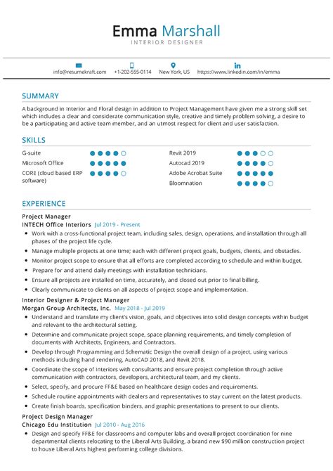 Interior Designer Resume Sample in 2024 - ResumeKraft