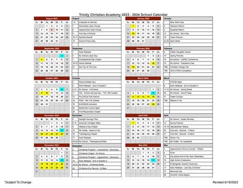 School Calendar - Trinity Christian Academy