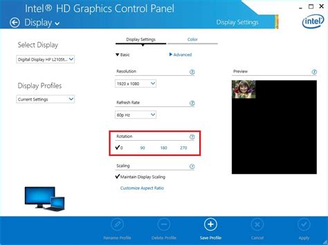 Using Screen Rotation with the Intel® Graphics Control Panel