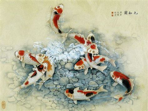 HD wallpaper: Asian Art11, koi fish painting, chinese, japanese, asian ...