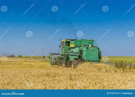 Harvester Machine, Harvest Wheat Field Editorial Stock Photo - Image of ...