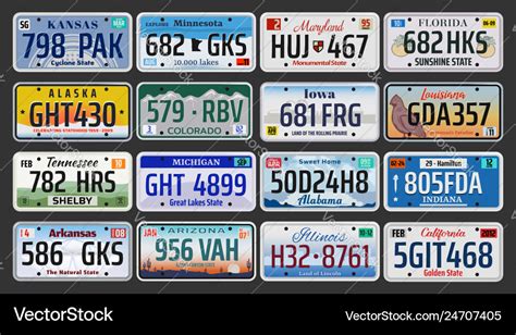 Usa american states vehicle registration plates Vector Image