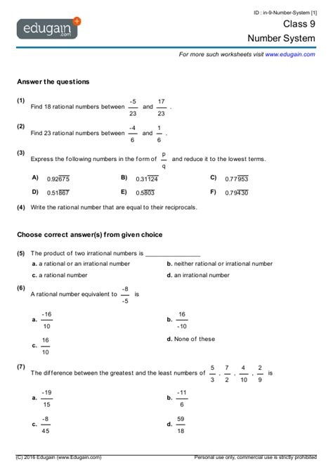 9Th Grade Math Worksheets With Answer Key - bmp-hoser