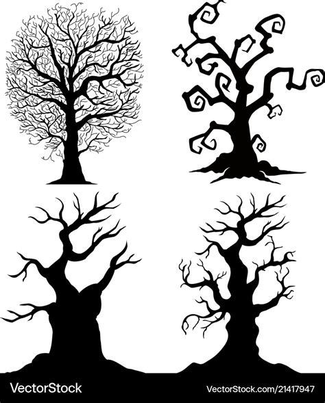 Scary tree silhouettes on the white background Vector Image