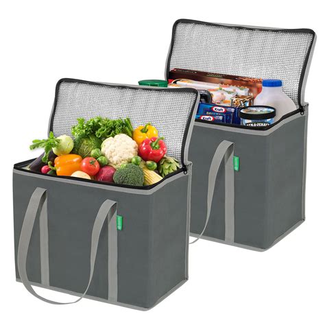 Insulated Grocery Shopping Bags (2 Pack-Gray), X-Large, Premium Quality ...